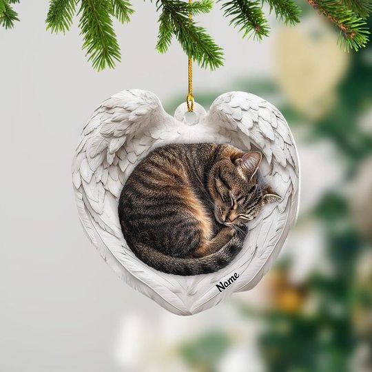 Discover Personalized Tabby Cat Sleeping Angel Wings Ornament, Tabby Cat Christmas Ornament Gift, Car Ornament, Gift For Pet Lovers