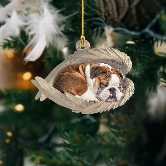 Personalized English Bulldog Sleeping Angel Wings Ornament, English Bulldog Christmas Ornament Gift, Bulldog Car Ornament Decor