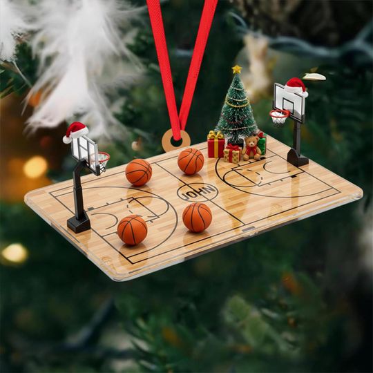 Discover Personalized Basketball Court Christmas Ornament, Flat 2D Ornament, Custom Basketball Court Acrylic Ornament, Basketball Gift For Him