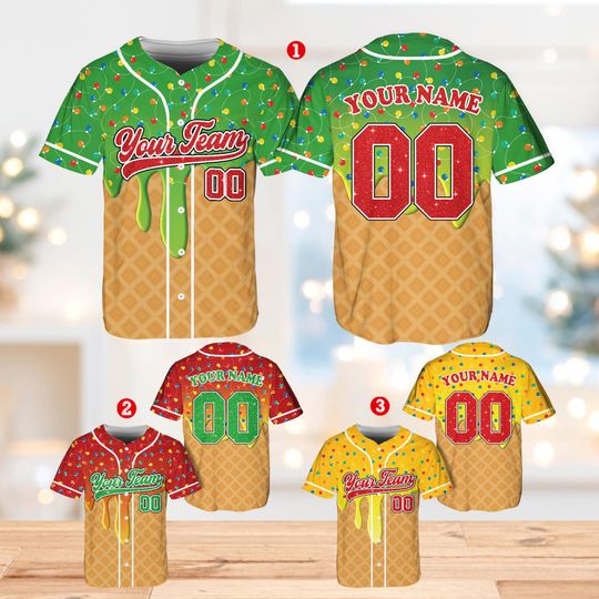 Discover Custom Drip Ice Cream Christmas Baseball Shirt for Adult Kid Youth, Personalized Christmas December 25 Jersey, Xmas Gift Idea