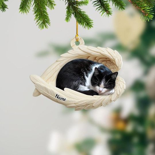 Discover Personalized Tuxedo Cat Sleeping Angel Wings Ornament, Tuxedo Cat Christmas Ornament Gift, Car Ornament, Gift For Pet Lovers