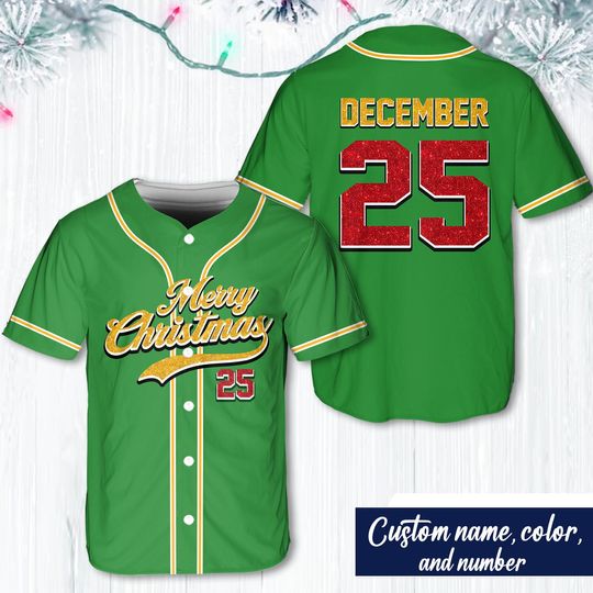 Discover Custom Christmas Baseball Jersey, Personalized Holiday Shirt, Family Matching Outfits, Festive Baseball Uniform, Custom Name and Number