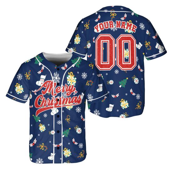 Discover Custom Merry Christmas Baseball Jersey, Personalized Name And Number Baseball Jersey, Christmas Jersey Gift For Family Men Women Youth