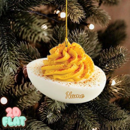Discover Personalized Deviled Egg 2D FLAT Ornament, Funny Food Christmas Tree Decor, Custom Foodie Holiday Gift, Unique Egg Lover Kitchen Keepsake