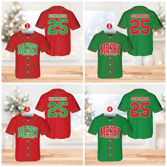 Discover Custom Merry Christmas Baseball Jersey December 25 Holiday Shirt Funny Xmas Jersey Red Green Baseball Outfit Unique Christmas Gift Idea