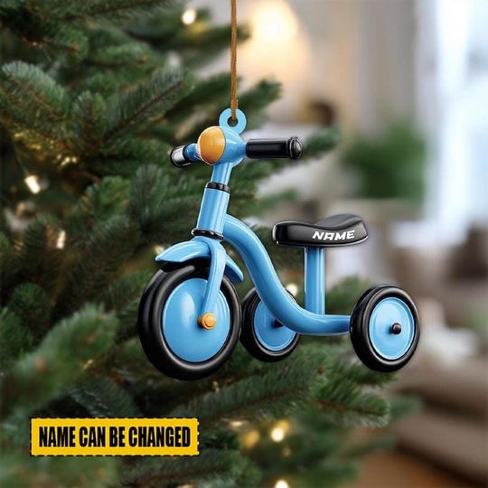 Discover Personalized Tricycle Christmas Ornament, Kids Tricycle Ornament, Kids Bicycle Ornament Decor, Learning to Ride Bike Ornament