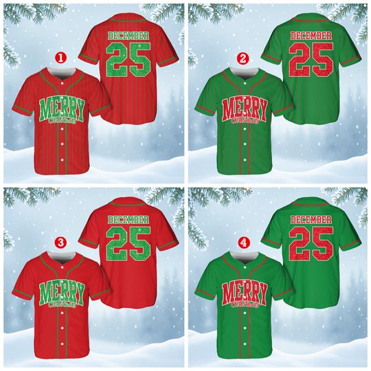 Discover Merry Christmas Baseball Jersey December 25 Custom Jersey Funny Xmas Shirt Red Green Holiday Baseball Outfit Unique Christmas Gift