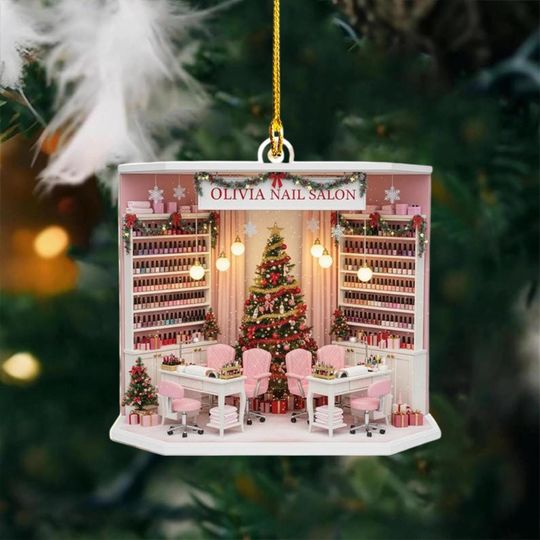 Discover Personalized Nail Salon 2D FLAT Ornament, Custom Beauty Spa Christmas Decor, Nail Technician Holiday Gift, Salon Owner Ornament Keepsake