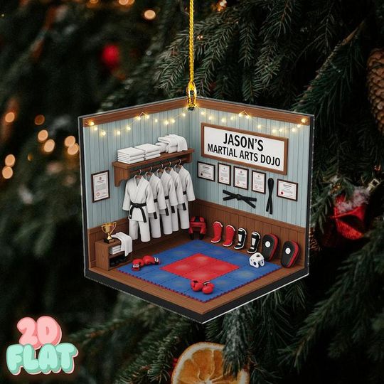 Discover Personalized Martial Arts Dojo Ornament 2D Flat Karate Taekwondo Judo Gift Custom Name Gym Studio Decor Christmas Tree Decoration