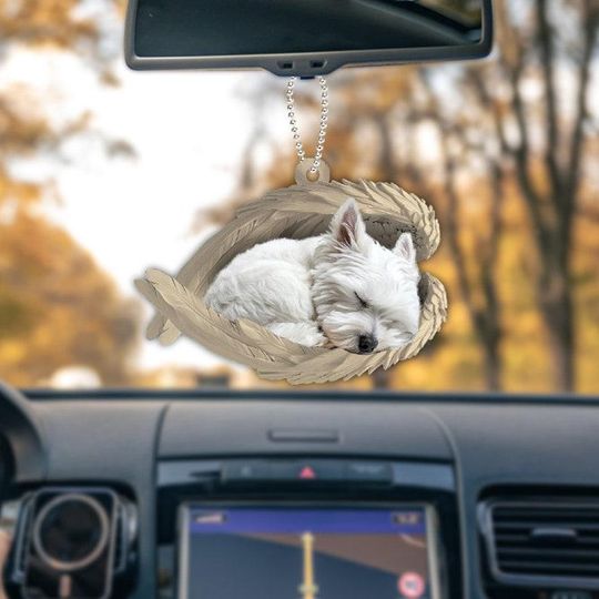 Discover Personalized West Highland White Terrier Dog Sleeping Angel Wings Ornament, Westie Dog Christmas Ornament, Dog Car Ornament