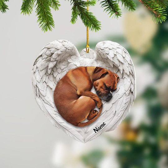Discover Personalized Boxers Dog Sleeping Angel Wings Ornament, Dog Christmas Ornament, Dog Car Ornament, Gift For Pet Lover