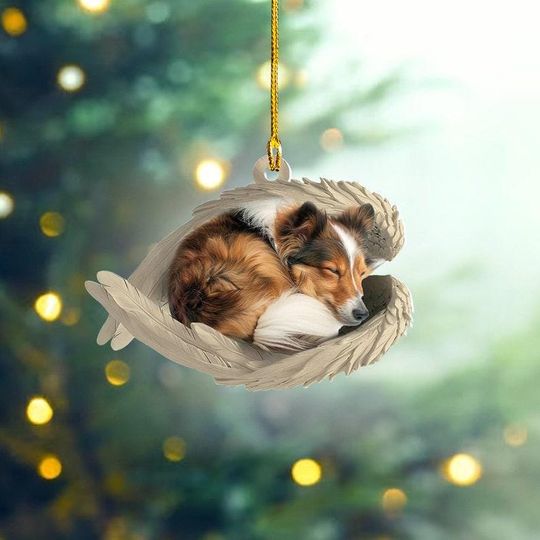 Discover Personalized Shetland Sheepdog Sleeping Angel Wings Ornament, Sheltie Dog Christmas Ornament Gift, Sheltie Dog Car Ornament