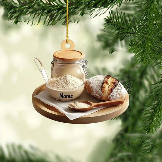 Personalized Sourdough Starter Jar Christmas Ornament, Sourdough Bread Ornament, Sourdough Ornament Gift, Baking Lovers Gift