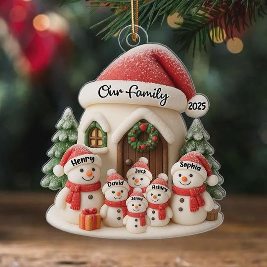 Personalized Snowman Family Acrylic 2D Flat Ornament, Christmas Tree Decoration 2025 & Gift for Families