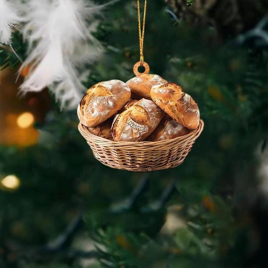 Personalized Bread Basket Ornament, Sourdough Bread Ornament Sourdough Ornament, Baker Ornament Baking Ornament Bakery Ornamen