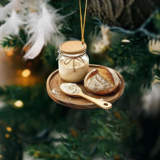 Custom Name Sourdough Starter Ornament, 2D Flat Christmas Ornament, Sourdough Christmas Hanging Decor Loved Sourdough Gift