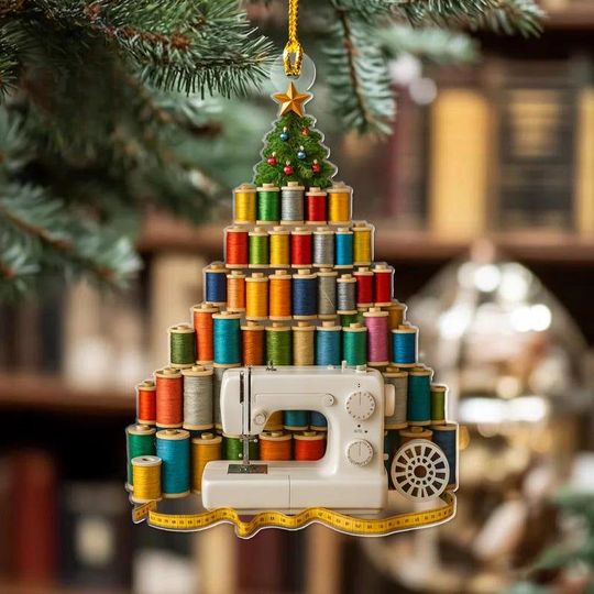 Discover Personalized Sewing Ornament with Name & Year  Thread Spools Christmas Tree Acrylic Decor  Gift for Seamstress, Quilter or Sewing Lover