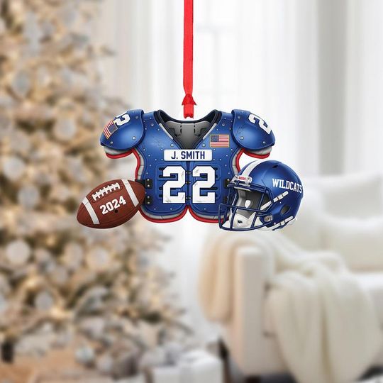 Discover Personalized Football Jersey Ornament  Custom Name Number Team Christmas Gift 2025
