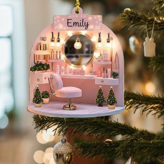 Discover Personalized Pink Makeup Acrylic Ornament, Makeup Christmas Ornament, Teen Girl Ornament, Makeup Gift for Girls, Artist Christmas Gift
