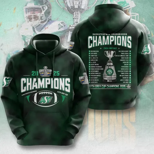 Discover Saskatchewan Roughriders 2025 Grey Cup Champions 3D Hoodie