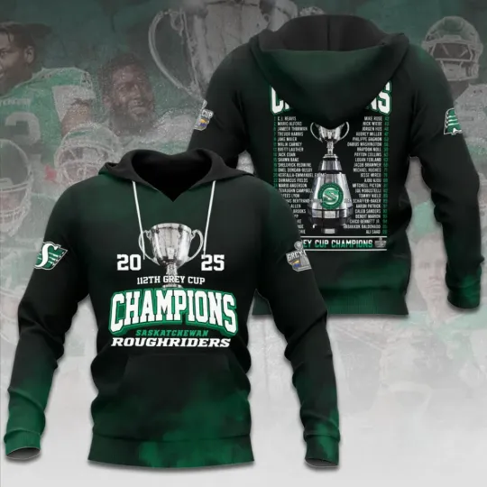 Discover Saskatchewan Roughriders 2025 Grey Cup Champions 3D Hoodie