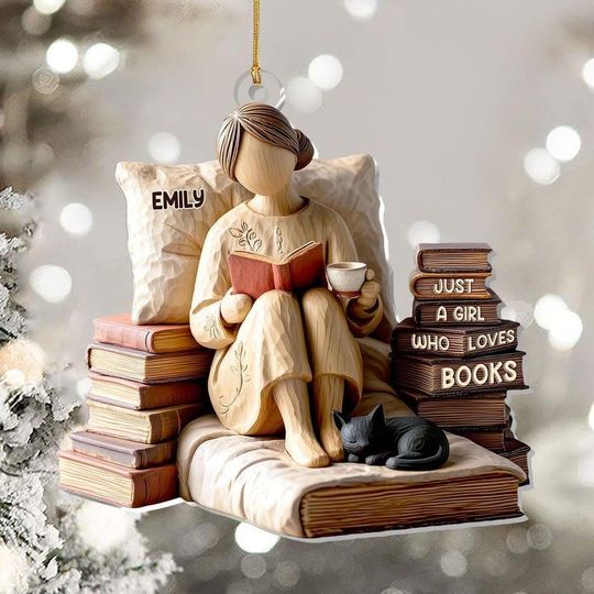 Discover Just A Girl Who Loves Books 2D Ornament, Personalized Acrylic Reading Gift for Bookworms, Cozy Library X-Mas Decoration, Bookish Keepsake