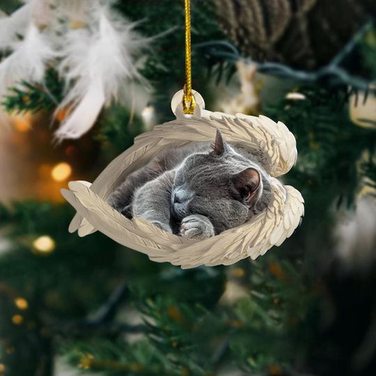 Discover Personalized Gray Cat Sleeping Angel Ornament, Gray Cat Angel Wings Ornament, Gray Cat Car Ornament, Gray Cat Christmas Gift