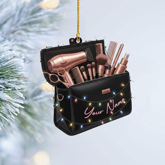 Discover Personalized Hair Stylist Ornament  Custom Makeup Artist Bag Christmas Decor  Salon Gift for Hairdresser 2D Flat Ornament