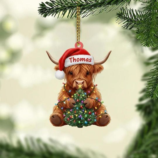 Discover Personalized Highland Cow Christmas Ornament, Highland Cow Ornament Hanging, Funny Cattle Ornament, Highland Cow Lovers Gift