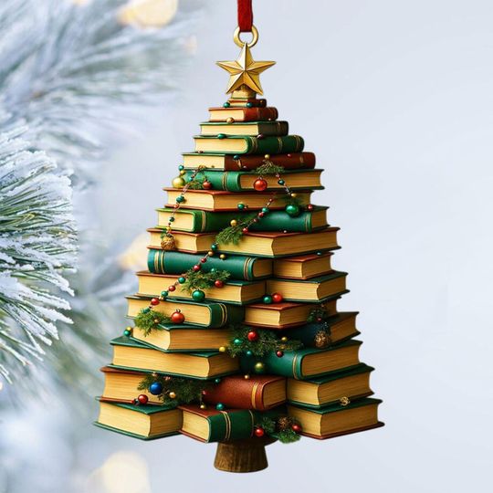 Discover 2d Book Tree Christmas 2025 Ornament: Book Lover Gift, Christmas Book Tree Wood Ornament, Christmas Tree Book Gift, Book Lover Gift, Reader