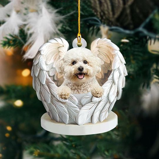 Discover Personalized Bichon Frise Dog Angel Wings Ornament, Bichon Frise Dog Christmas Ornament Gift, Bichon Frise Dog Car Ornament