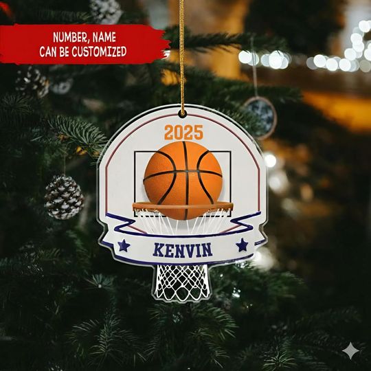 Discover Personalized Basketball Acrylic Christmas Ornament, Basketball Hoop Xmas 2D Flat Ornament, Custom Sport Keepsake, Gift For Basketball Lover