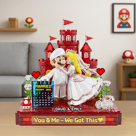 Personalized Mario Wedding Acrylic Plaque, Gamer Couple Gift