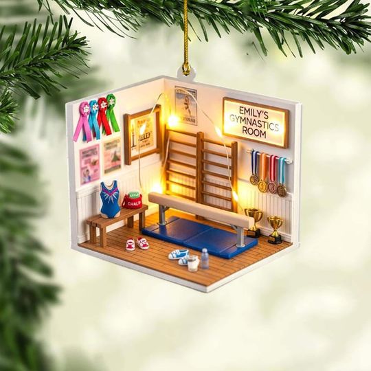 Discover Gymnastics Room 2D Flat Ornament, Personalized Gymnast Christmas Decor, Custom Gymnastics Gift, Balance Beam Art, Award Display Ornament