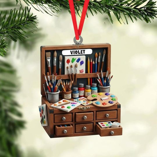 Discover Custom Name Art Teacher Christmas Ornament, Flat 2D Ornament, Custom Artist Christmas Tree Ornament, Art Supplies Decor, Painter Ornament