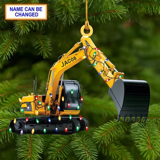 Discover Custom Name Excavator Led Light V1 Christmas Ornament Vehicle, Christmas Tree Hanging Decor, Flat 2D Ornament Acrylic/Wooden