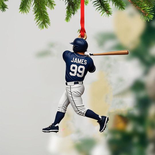Discover Personalized Baseball Player Christmas Ornament  Custom Name and Number Sports Gift