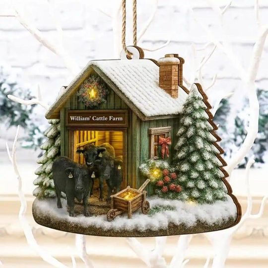 Discover Christmas Cattle Farm - Personalized Custom Shaped Wooden Ornament