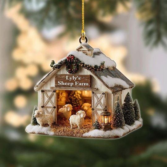 Personalized Sheep Farm Ornament 2025, Custom Barn Christmas Decoration  Farm Animal Lover Gift  Rustic Holiday Keepsake, 2D flat ornament