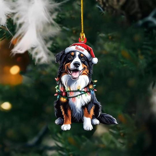 Discover Personalized Australian Shepherd Dog Christmas Lights Ornament, Aussie Dog Christmas Ornament Gift, Aussie Dog Car Ornament
