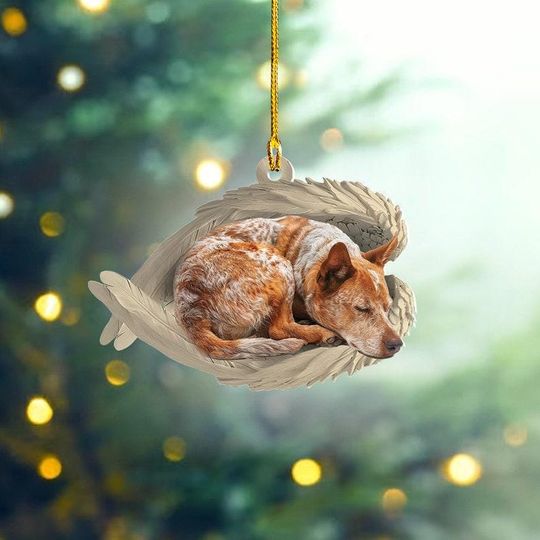 Discover Personalized Heeler Dog Sleeping Angel Wings Ornament, Lovely Heeler Dog Christmas Ornament Gift, Heeler Dog Car Ornament Decor