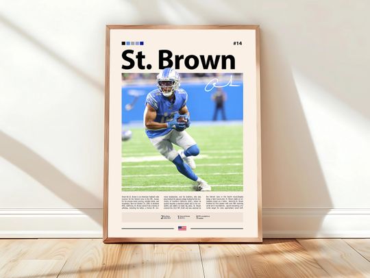 Discover Amon-Ra St. Brown Poster, Detroit Lions Print, football Poster, Sports Poster, football Fans, Football Poster, football Wall Art, Sports Bedroom Posters