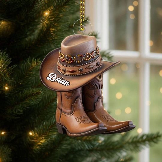 Custom Name Cowboy Boots Acrylic Ornament  Personalized Christmas Tree Decoration, Gift for Western Lovers and Country Style