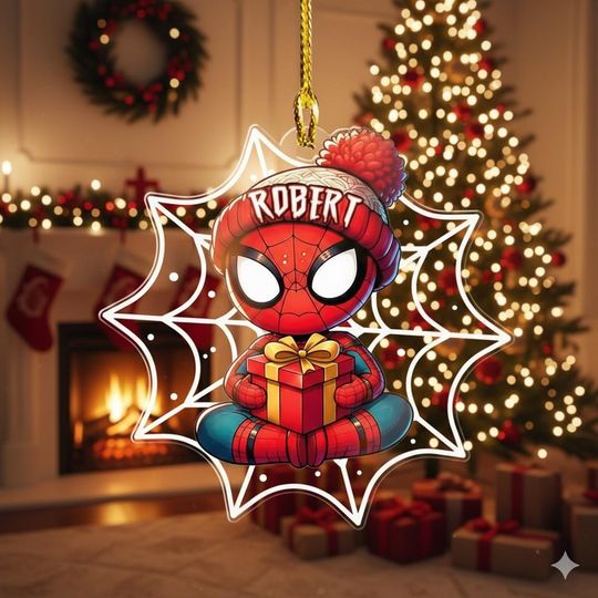 Personalized Superhero Ornament Custom Spidey Christmas Ornament Spiderman Ornament Custom Kid Spidey Ornament, Christmas Gift Kids Ornament