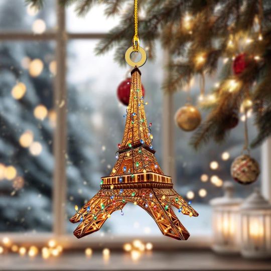Discover Eiffel Tower Personalized Ornament, Tree Hanging Decor Christmas Ornament Flat 2D Ornament Acrylic, Wooden, France Paris Lover