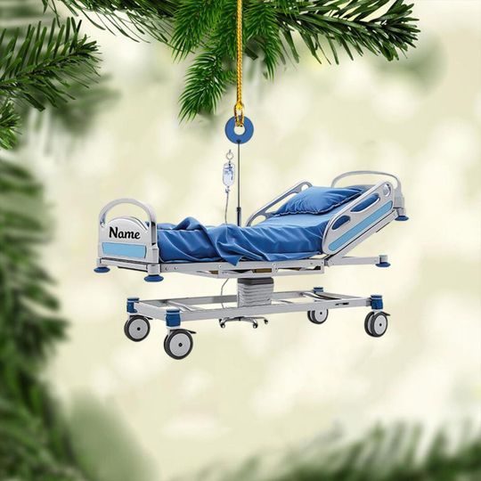 Personalized Hospital Bed Christmas Ornament, Doctor Nurse Christmas Gift, Hospital Bed Christmas Gift Decor