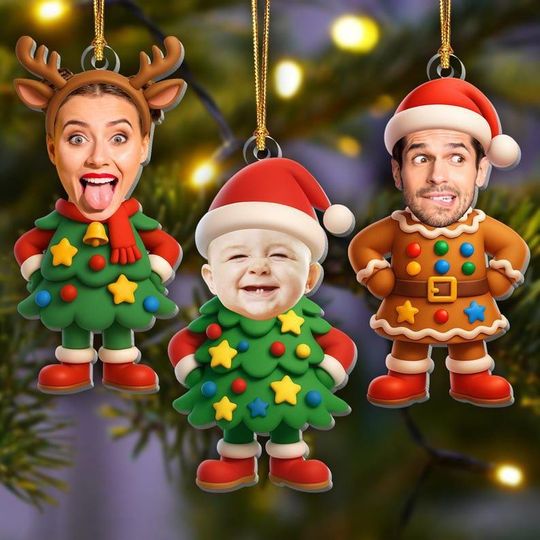 Discover Personalized Family Christmas Ornament, Funny Custom Face Ornament, Holiday Tree Decoration, Xmas Gift for Families