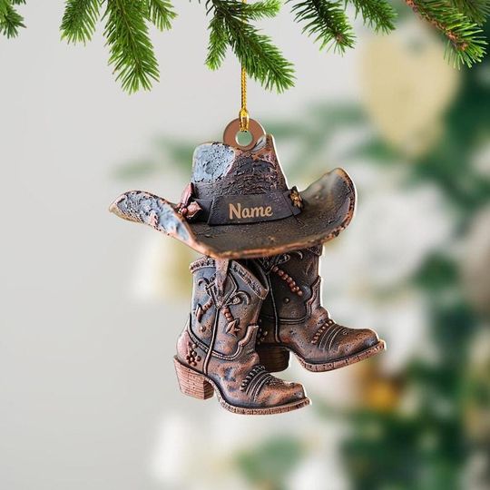 Discover Personalized Cowboy Hat and Boots Christmas Ornament  Western Country Holiday Decor Gift for Cowgirls And Cowboys