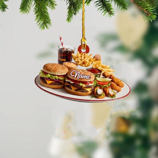Discover Personalized Fast Food Christmas Ornament, Hamburger & Fries 2D Acrylic, Custom Fast Food Christmas Ornament, Fast Food Decor