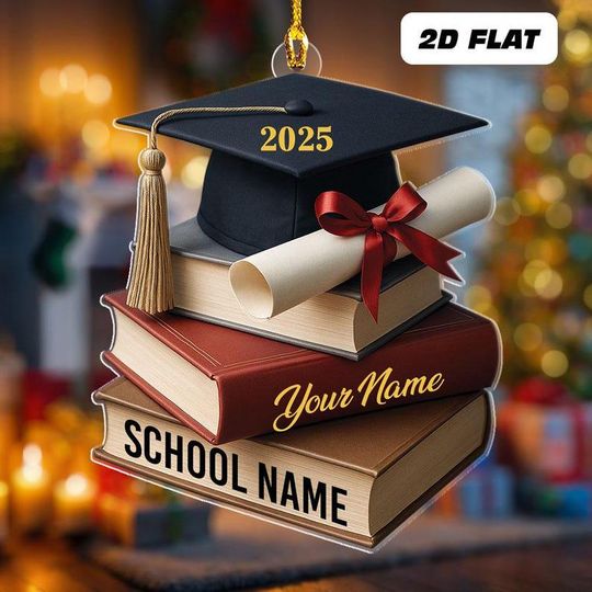 Personalized Graduation Christmas Ornament Flat Acrylic Class Of 2025 Ornament High School College New Graduate Gift Graduation Cap Ornament
